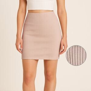 Pretty Little Thing Ribbed Pale Nude Pink Mini Skirt Sz 0